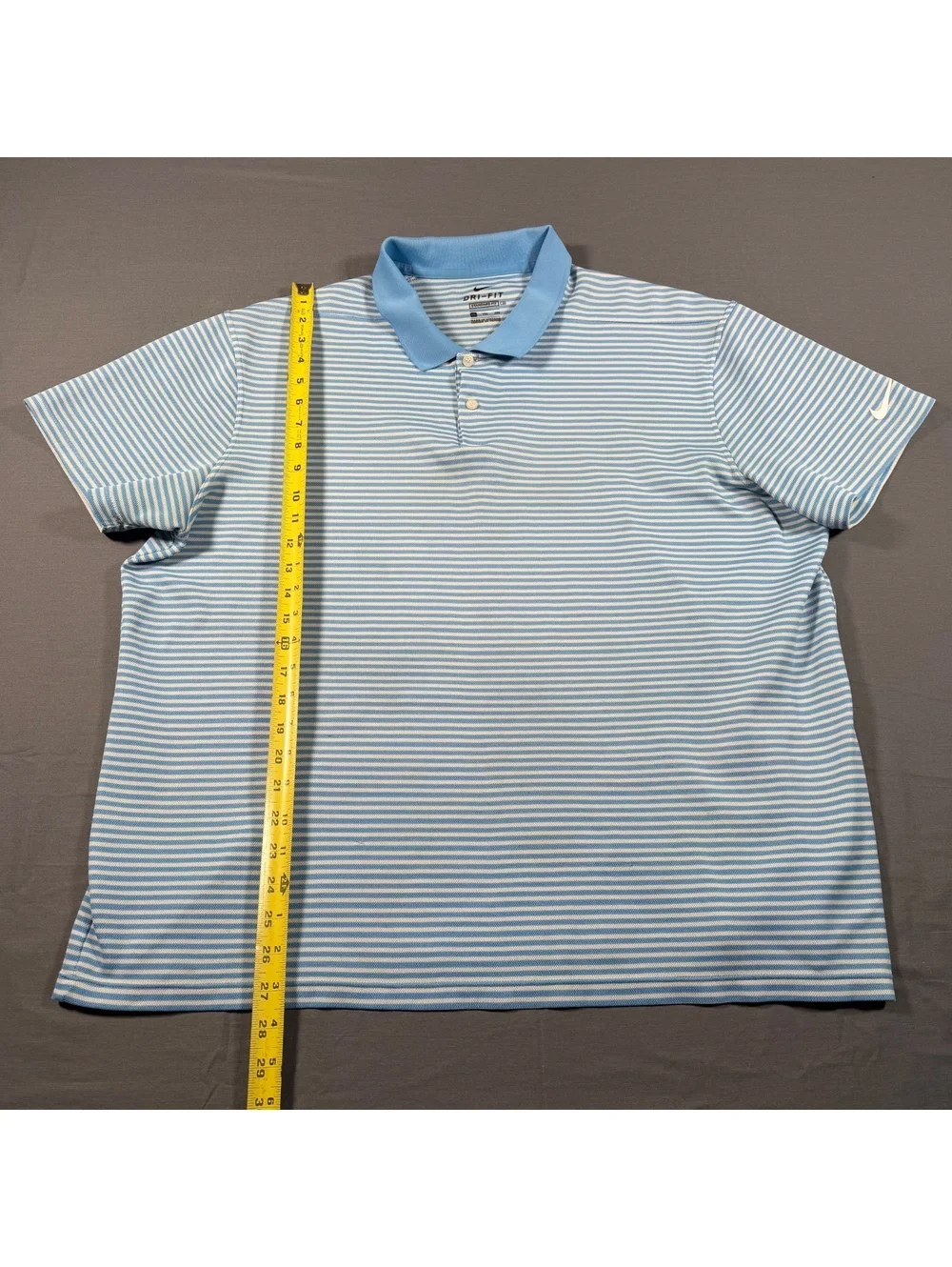 Nike Dri-FIT Standard Fit Light Blue and White Striped Polo Shirt Q125
